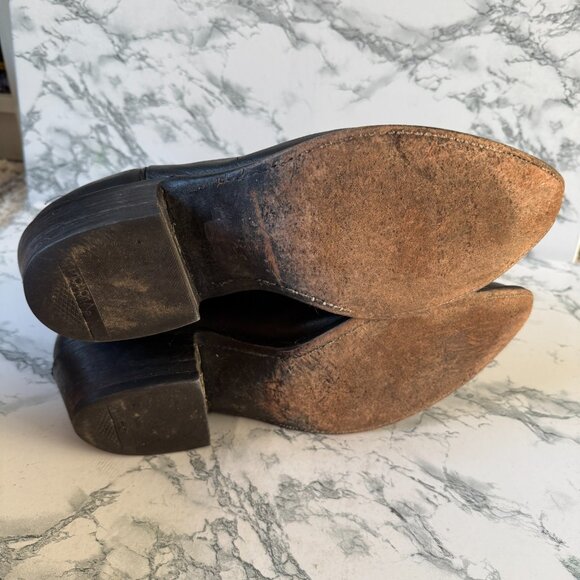 Lucchese Men 12 Western Boot Black Tooled Leather Cowboy Rodeo Mid Calf Pull On - Picture 5 of 6